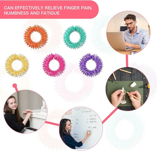 Miniatura 6 de Blulu Juego de 50 anillos de acupresión para aliviar la ansiedad, con pinchos, para adolescentes, adultos, reductor de estrés silencioso y amarillo