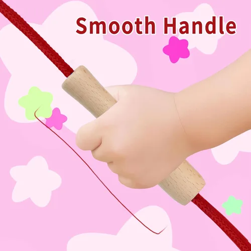 Miniatura 3 de Cuerda de saltar para niños, cuerda de saltar ajustable para niños pequeños con mango de madera, cuerda de saltar de 8.5 pies para niños y niñas Rojo