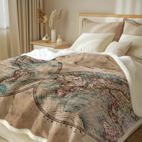 Miniatura 2 de Sleepwish Manta Sherpa con mapa del mundo antiguo para bebé (30 x 40 pulgadas), manta de forro polar retro vintage, acogedora manta de felpa