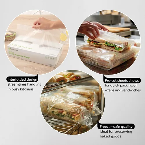 Miniatura 3 de Restaurantware Paquete de 1000 envolturas de plástico para alimentos, 10.75 x 8 pulgadas, precortadas, transparentes, desechables, para microondas