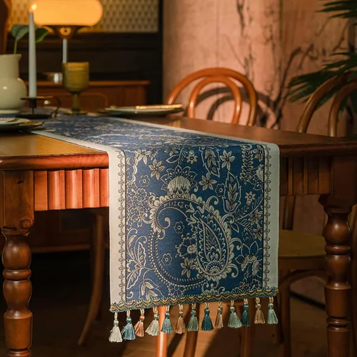 Miniatura 8 de Camino de mesa navideño con borlas de pompones, decoración de mesa de mezcla de lino y algodón para mesa de comedor, tocador, chimenea