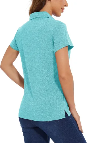 Miniatura 4 de TACVASEN Polo para mujer, manga corta, golf, secado rápido, UPF 50+, protección solar, ligera, cuello con 4 botones
