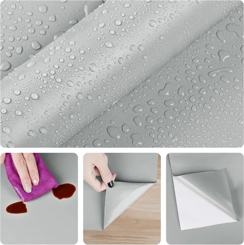 Miniatura 7 de Papel tapiz gris para despegar y pegar para dormitorio, 15.8 x 118 pulgadas, papel adhesivo autoadhesivo gris sólido para armarios, paredes, papel