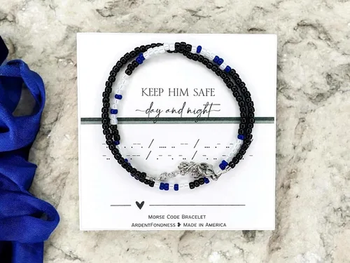 Miniatura 2 de Keep Him Safe Day And Night Morse Code Beaded Wrap Bracelet for Law Enforcement Mother, Unique Gift for Mom Wife Girlfriend Grandma Sister Best