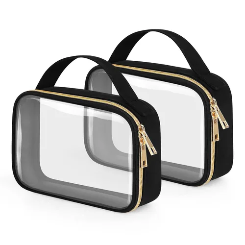 Miniatura 32 de Bolsa de aseo transparente Wedama, paquete de 2 bolsas de maquillaje transparentes con asas, bolsas cosméticas de PVC para mujeres y hombres, bolsas