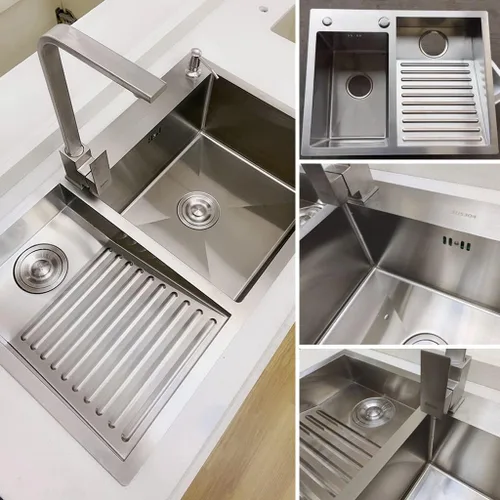 Miniatura 2 de Fregadero Utilitario de Lavandería con Tabla de Lavar, Fregadero de Cocina de Acero Inoxidable de Doble Tazón, Fácil de Limpiar, para Casa, Piscina