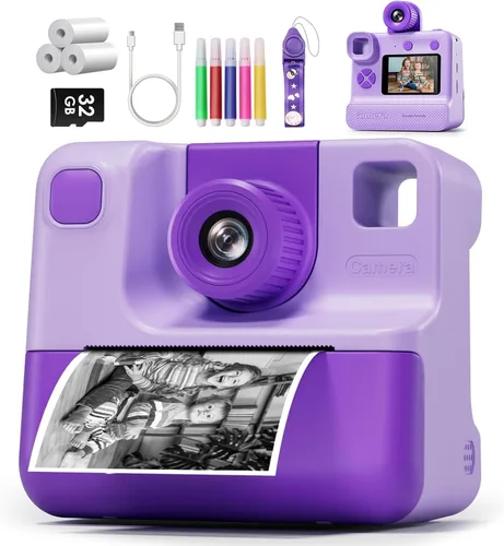 Miniatura 13 de Cámara para niños con impresión instantánea, cámaras instantáneas para niños con pantalla HD de 3.0", regalos de Navidad y cumpleaños para niños