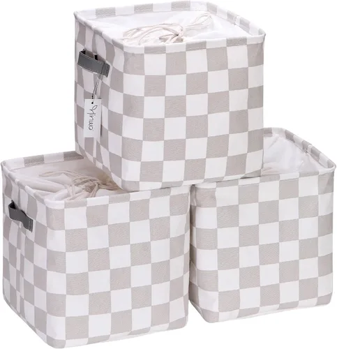 Miniatura 14 de Hinwo Paquete de 3 cubos organizadores cúbicos, cestas de almacenamiento de tela de lona con asas, contenedores de almacenamiento cuadrados