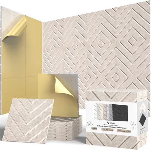 Miniatura 9 de Paquete de 12 paneles acústicos, paneles autoadhesivos con patrón de ladrillo 3D a prueba de sonido para paredes, paneles decorativos de pared