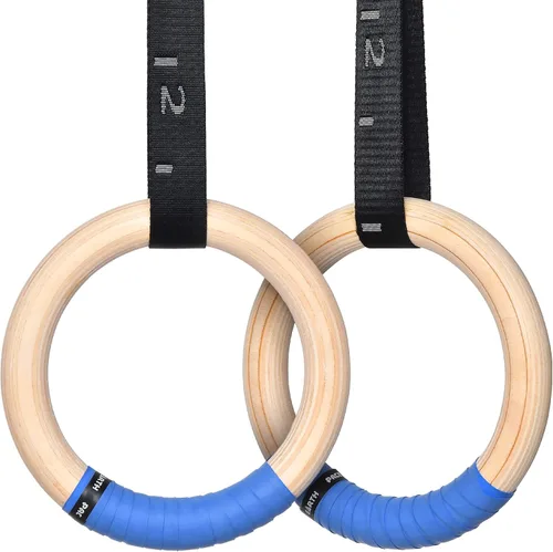 PACEARTH Anillos olímpicos de madera para gimnasia de 1500/1000 libras con hebilla de leva ajustable de 14.76 pies/9 pies de largo, correas con