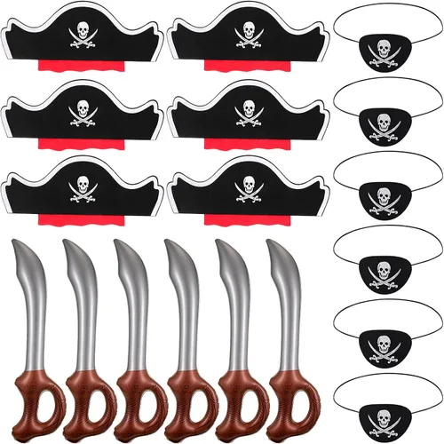 Charniol Juego de fiesta pirata de fieltro, sombreros de pirata, parches para ojos de pirata, espadas inflables, carnaval, suministros de fiesta
