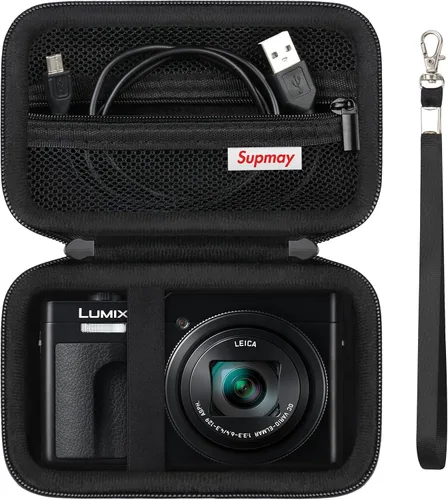 Funda para cámara Panasonic LUMIX ZS99/ZS300/TZ99/LX10/ZS200D/ZS200/ZS80D/ZS80/ZS100/ZS70/ZS60 - Funda protectora con bolsillo de malla para Negro