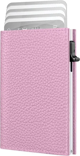 Miniatura 11 de Cartera para hombre – Cuero minimalista de triple pliegue, funda inteligente para tarjetas emergentes con bloqueo RFID, soporte delgado de metal