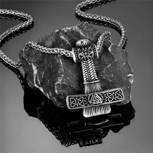 Miniatura 2 de Nordic Vikings - Collares de martillo para hombre mezcla de acero inoxidable oro nórdico runa eslavo vegvisir mjolnir amuleto colgante joyería