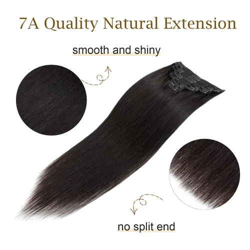 Miniatura 3 de 10 –22 pulgadas doble trama extensiones de cabello 100% humano clip en de trama Grado 7 a calidad Grueso Largo Suave Sedoso recta 8pcs 18 Clips