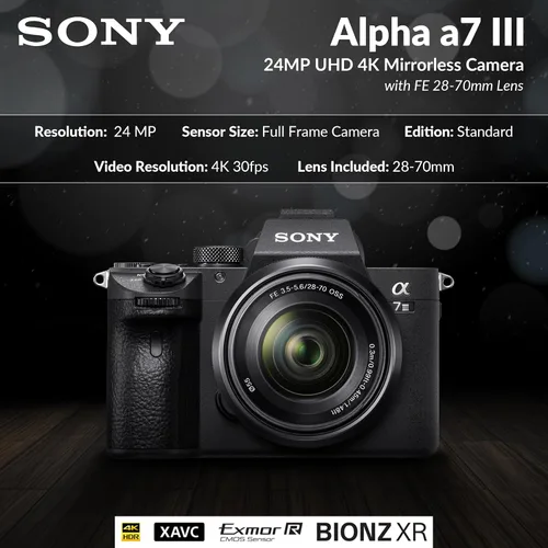 Miniatura 2 de Sony Alpha a7 III - Cámara sin espejo de 24MP UHD 4K con lente de 1.102-2.756 in, paquete de tarjeta SDHC U3 de 32 GB, funda para cámara, kit