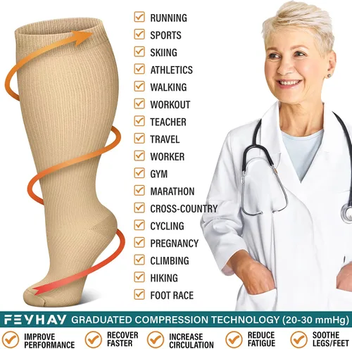 Miniatura 6 de FEYHAY Calcetines de compresión de cobre de talla grande (3 pares) de circulación de 20-30 mmHg es el mejor atlético y diario para hombres y mujeres