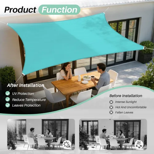 Miniatura 6 de SunnyRoyal Toldo tipo vela rectangular de 8 x 8 pies, para dar sombra a patios, exteriores, para jardín al aire libre (turquesa)