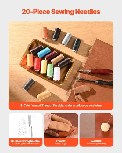 Miniatura 5 de VEVOR Kit de herramientas de trabajo de cuero, 92 piezas con bolsa de almacenamiento de cuero portátil, herramientas de lijado de estampación
