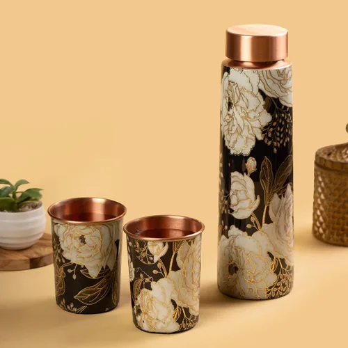 Miniatura 4 de Floral Copper Gift Bottle glass Set