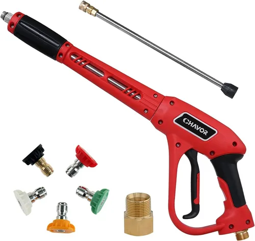 Pistola de lavado a presión con varilla de extensión de repuesto, pistola de lavado de potencia mejorada con 5 puntas de boquilla de pulverización,