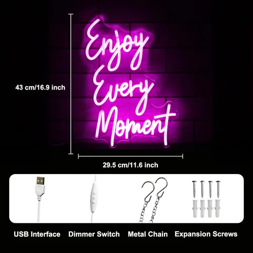 Miniatura 3 de Disfruta Cada Momento Letrero de Neón Letrero de Letras Rosas LED Letrero de Luz de Neón Disfruta Letreros de Neón para Decoración de Pared Letreros