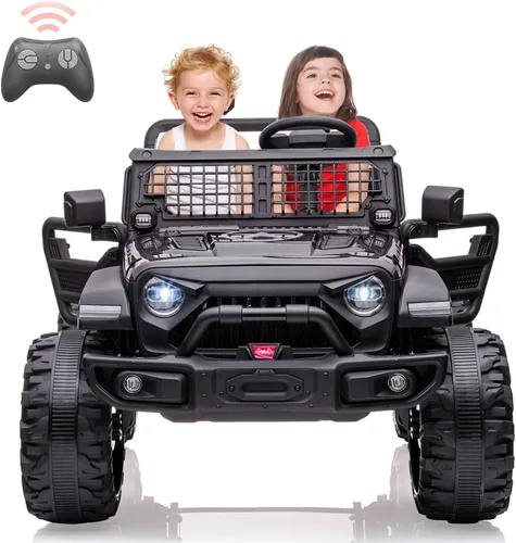 Camión de paseo para niños de 24 V y 2 plazas con control remoto, asiento grande de 20 pulgadas + ruedas de 15.5 pulgadas, vehículo eléctrico con