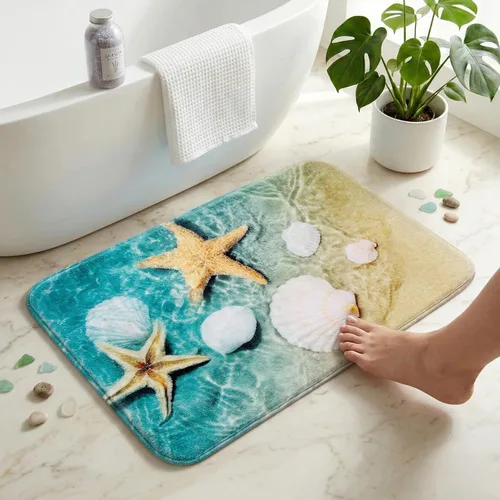 Miniatura 13 de Alfombra antideslizante de espuma de esponja de pelo bajo para puerta de baño, alfombras separadas a prueba de deslizamiento, alfombra de ilusión
