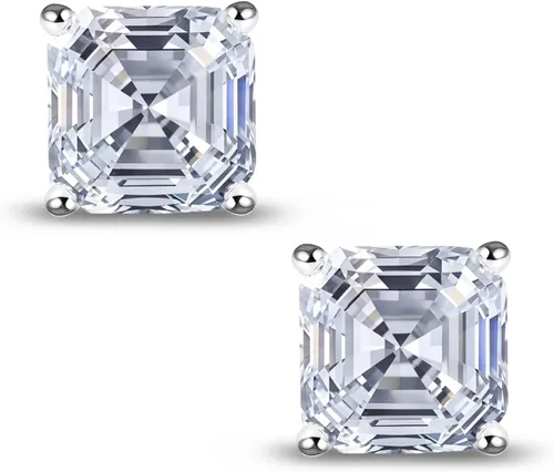 Aretes tipo dormilona chapados en oro de 18 quilates con circonita cúbica de corte Asscher para mujer