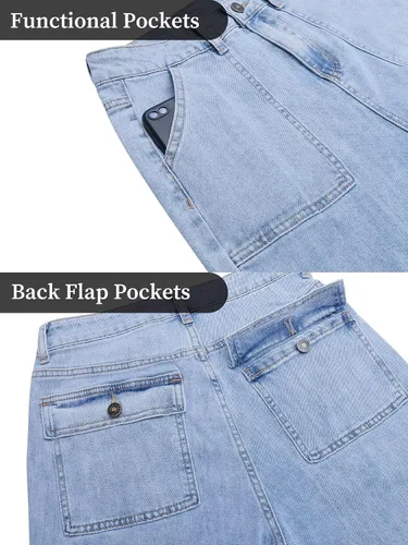 Miniatura 7 de Jeans cargo para mujer, de cintura alta, pierna ancha, con bolsillo de solapa, Y2K, jeans de carpintero para mujer, pantalones cargo de mezclilla