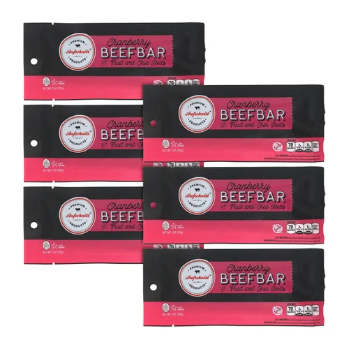 Aufschnitt Barras de res de arándano con frutas reales y semillas de chía | Certificado Glatt Kosher | Sin gluten, sin nitritos, 6 unidades