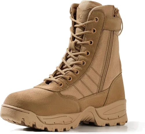 Miniatura 12 de Botas militares tácticas de trabajo para hombre, de piel negra, impermeables, para motocicleta, combate, militar, con cremallera lateral