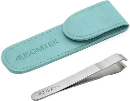 AUSOMTEK Pinzas para arrancar barba y cabello, herramienta fina para cejas, acero inoxidable, punta de 0.394 in, diseño de ranura antideslizante,