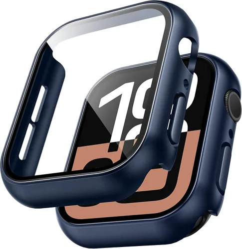 Miniatura 18 de TAURI - Juego de 2 carcasas rígidas para Apple Watch SE Series 6, 5, 4, 1.732 in (44mm), protector de pantalla integrado de cristal templado 9H, Azul