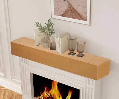 Miniatura 10 de Mederlo Mantel de chimenea de madera rústica de 48 x 9 x 6 pulgadas Estante flotante y montado en la pared para decoración del hogar Marrón miel