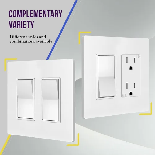 Miniatura 5 de ENERLITES Placas Decorativas de Pared sin Tornillos Cubiertas de Tomacorrientes Seguras para Niños, Tamaño 2-Gang 4.68" H x 4.73" L, Policarbonato