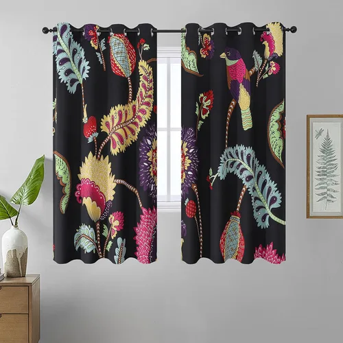 Estelar Textiler Cortinas opacas bohemias vintage con patrón de flores y pájaros, 63 pulgadas de largo para sala de estar, aislamiento térmico,