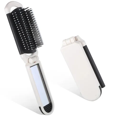 Miniatura 11 de Cepillo de pelo de viaje con espejo y peine de masaje, paquete de 2 herramientas de peinado compacto plegable para mujeres y hombres 2 Pack negro