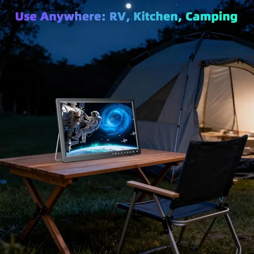 Miniatura 3 de Televisor LCD portátil de 15.6 pulgadas con batería recargable, sintonizador ATSC, HDMI y USB, pequeño televisor portátil para encimera de cocina