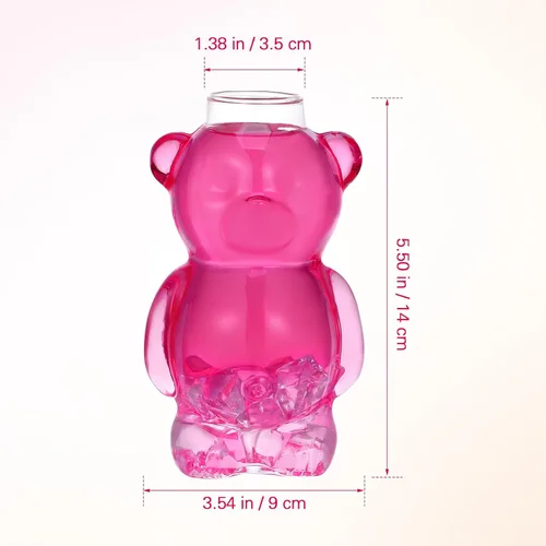Miniatura 5 de PRETYZOOM Paquete de 2 vasos de cóctel en forma de oso de 13 onzas de borosilicato transparente – Cristalería de animales novedosos para vino, jugo