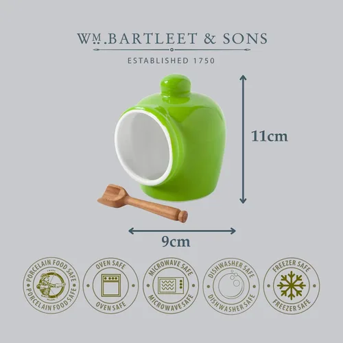 Miniatura 6 de WM Bartleet & Sons 1750 T345G Cerdo pequeño de porcelana tradicional con cuchara de servir de sal de madera, color verde