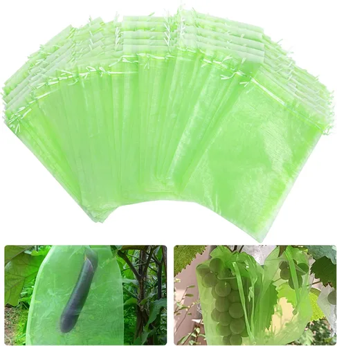 Miniatura 8 de 100 bolsas de malla de frutas de organza de 6 x 8 pulgadas, bolsas de protección de frutas con cordón, bolsa de barrera de red para plantas de Blanco
