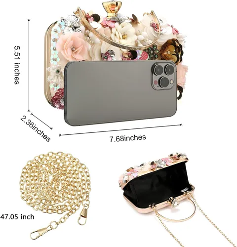 Miniatura 4 de Rkrouco Bolso de mano floral para mujer bolso de mano de flores coloridas con diamantes de imitación de metal