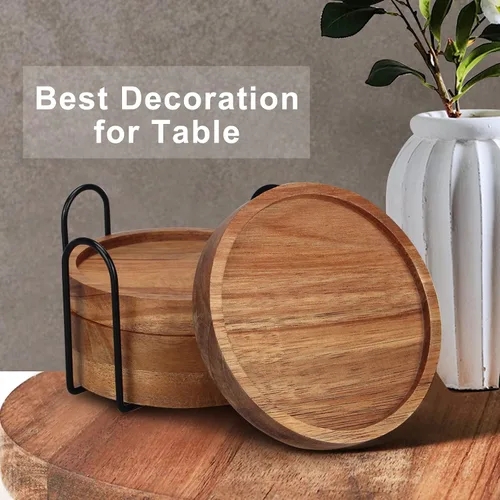 Miniatura 6 de 4 posavasos de madera de granja con soporte, lindo juego de posavasos de madera para bebidas al aire libre, decoración del hogar, decoración de mesa