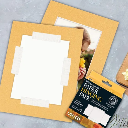 Miniatura 7 de Lineco, Archival - Cinta adhesiva de papel activado por agua, sin ácidos con pH neutro, para bisagras de fotos artísticas, 1 pulgada x 130 pies