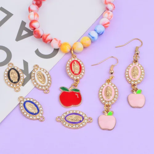 Miniatura 7 de 30 dijes de aleación esmaltados de la Virgen María, diamantes de imitación de Nuestra Señora, Medalla Milagrosa, Dijes de Crucifijo de conexión