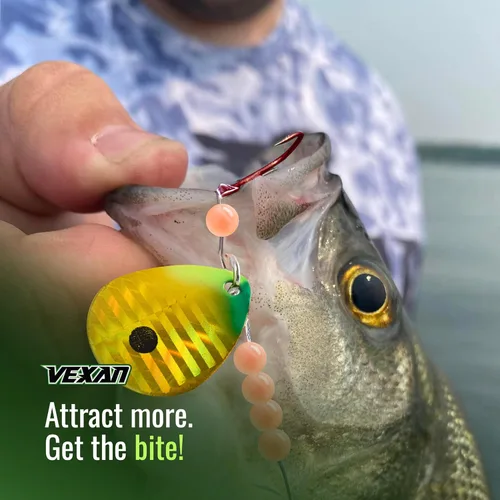 Miniatura 4 de Vexan Glow Walleye Spinner Rig - Live Bait Fishing Rig for Walleye with UV Glow Beads, #4 Colorado Spinning Plates, #2 Red J-Hook Setup, 48” Mono