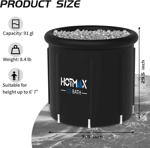 Miniatura 2 de Tina de inmersión fría XXL para atletas, compatible con enfriadores de agua, inmersión fría inflable con tapa aislada, bañera de hielo portátil