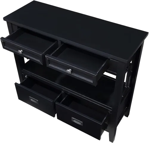 Miniatura 7 de Mesa consola de madera maciza de 36 pulgadas, mesa de sofá de madera de pino con 4 cajones, mesa de entrada retro para sala de estar, pasillo, Negro