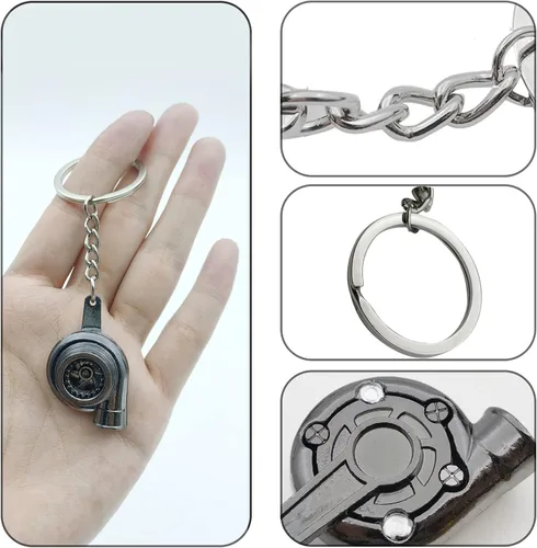 Miniatura 3 de TEMI Llavero turbocompresor turbo, llavero giratorio turboturbocompresor llavero compresor llavero negro